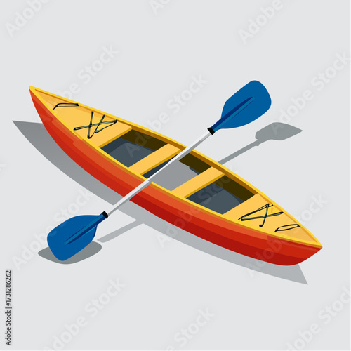 Vibrant kayak with paddles ready for outdoor adventure, exploring lakes, rivers, and coastal waters, perfect for travel and leisure