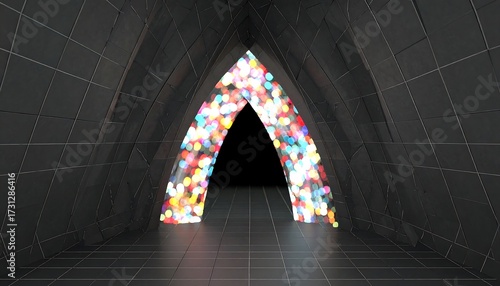Dark archway, vibrant light, futuristic tunnel