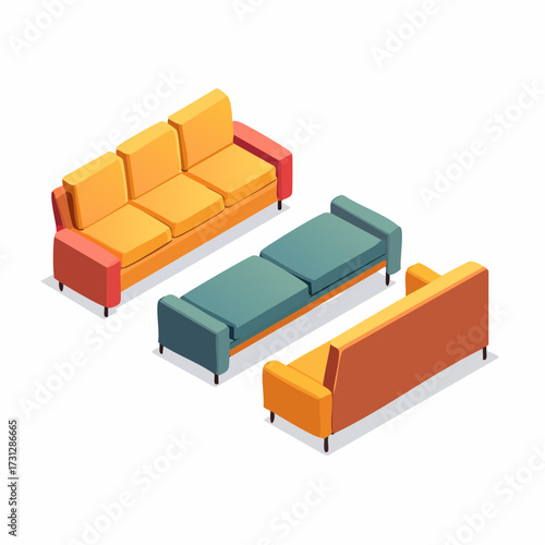 Modern isometric sofas and chaise lounge set for stylish interior design projects