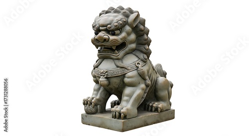 Wallpaper Mural Detailed stone guardian lion statue isolated on white background Torontodigital.ca