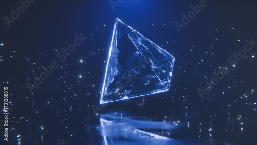 Futuristic Floating Triangle With Glowing Particles is ideal for science fiction book covers, fantasy artwork, or meditation visuals.