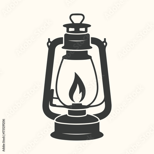 Art of a classic kerosene lantern with a lit flame, symbolizing warmth, light, and a nostalgic, rustic ambiance, perfect for historical or camping themes, isolated on a light cream background