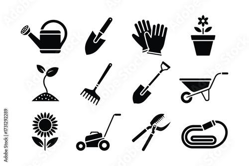 Gardening Tools Vector Set Garden Equipment Icons Silhouette Design