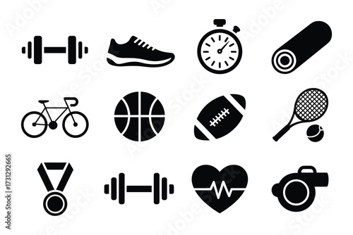 Fitness Vector Icon Set Gym Equipment Sports Accessories Athletic Training