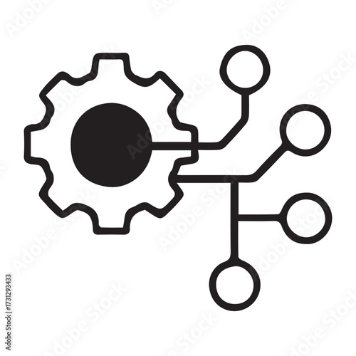Symbolic technology illustration of gear and network diagram representing innovation, connectivity, and process engineering