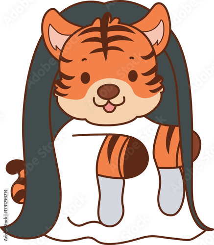 Illustrations of cute tiger character vector clip art for kids.