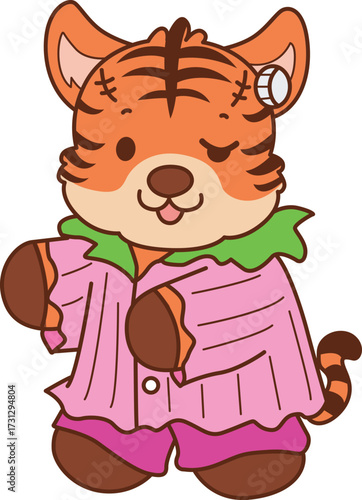 Illustrations of cute tiger character vector clip art for kids.