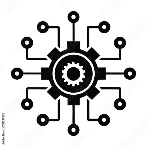Futuristic gear and circuit node icon representing digital transformation and smart engineering technology
