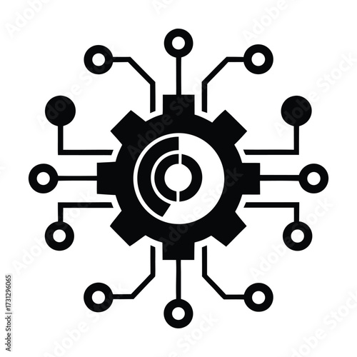 Symbolic illustration of industrial automation and digital connection in modern technology logo design