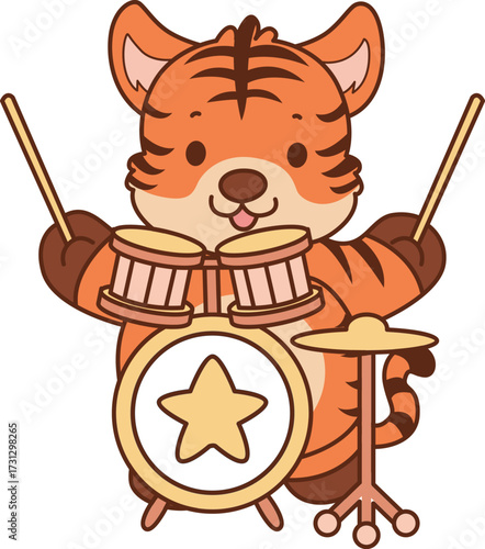 Illustrations of cute tiger character vector clip art for kids.