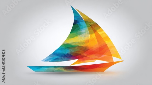 Colorful abstract sailboat illustration on a light gradient background