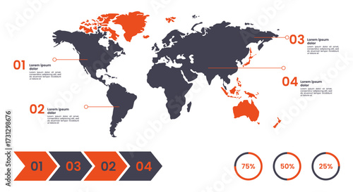 Global World Map Infographic with Data Visualization