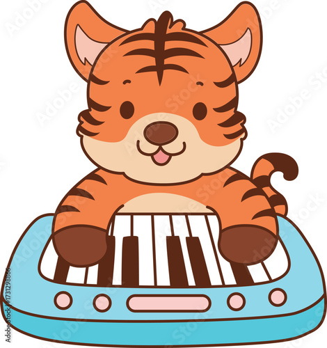 Illustrations of cute tiger character vector clip art for kids.