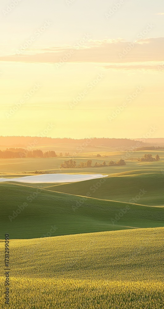 Obraz premium Golden sunrise over rolling fields