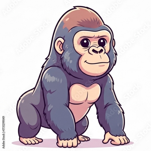 Cute cartoon gorilla standing with a friendly smile. Adorable primate character illustration, perfect for a mascot or children's design, isolated on white background