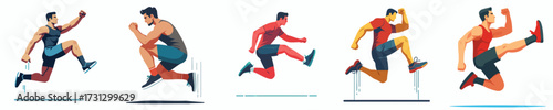 Athletic Man Jump Training Vector Illustration