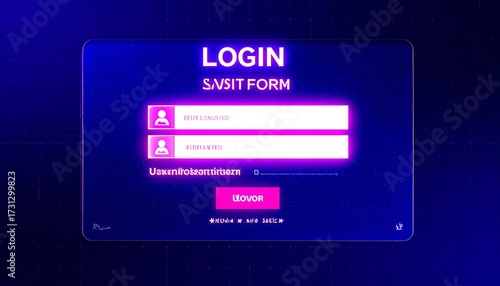 Dark, futuristic login screen with glowing pink text fields
