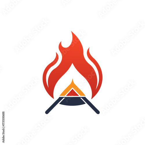 Stylized fire pit with flames logo design