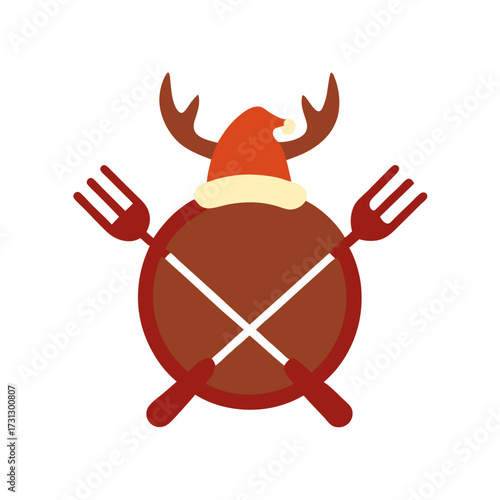 Christmas reindeer meat emblem with forks