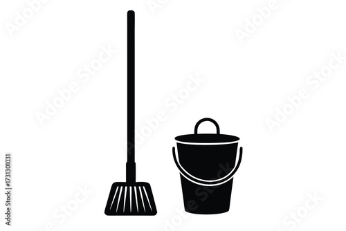 mop and bucket vector icon illustration design