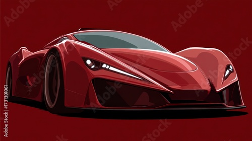 Red futuristic sports car design against a deep red background