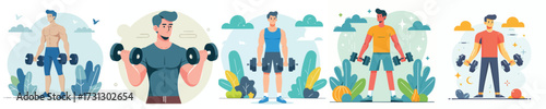 Man Exercising with Dumbbells Modern Flat Illustration