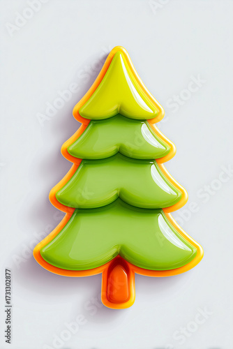 Glossy Christmas Tree 3D Icon Isolated on Gray Background