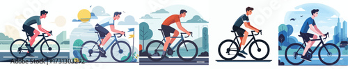 Cyclist Riding Road Bike Flat Vector Illustration