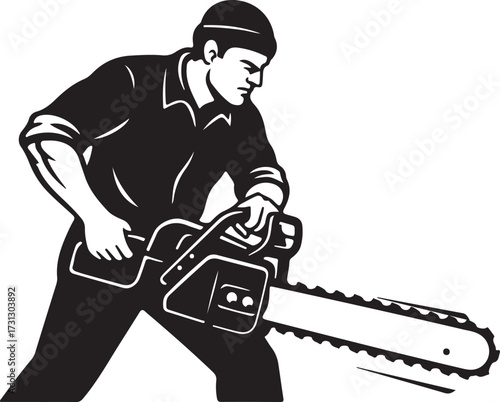 Lumberjack with Chainsaw Icon for Forestry Tree Service & Woodcutting Logos