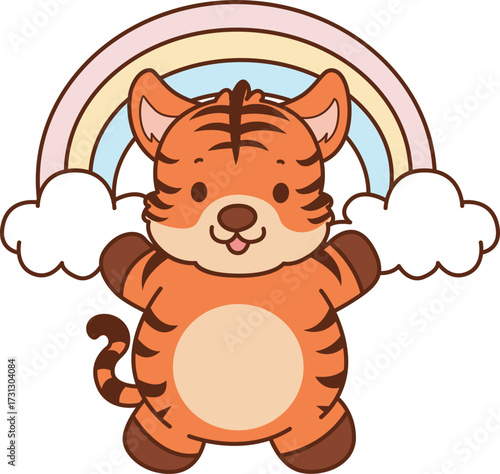 Illustrations of cute tiger character vector clip art for kids.