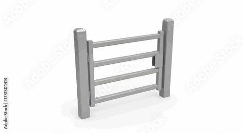 A 3D Rendered Image of a Simple Metal Farm Gate with Four Horizontal Bars and Two Vertical Posts Providing Access Control and Boundary Definition for Agricultural or Rural Properties