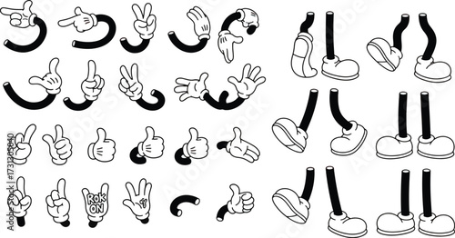 Cartoon hands and legs in various poses and gestures foot