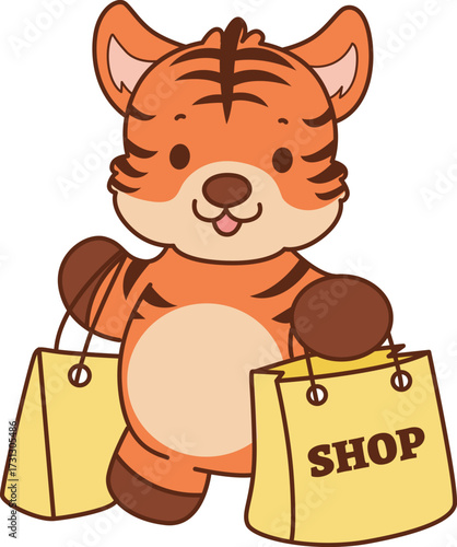 Illustrations of cute tiger character vector clip art for kids.
