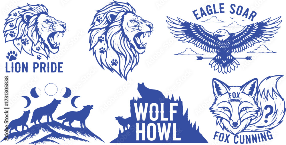 Naklejka premium Lion Eagle Wolf Fox Animal Pride Howl Cunning soar