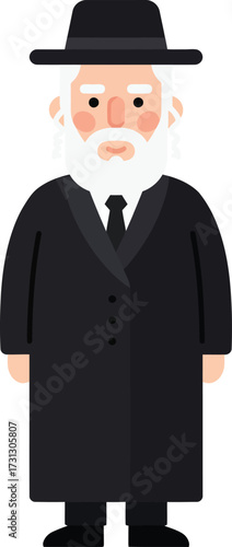 A flat illustration of a man with a white beard, wearing traditional attire.