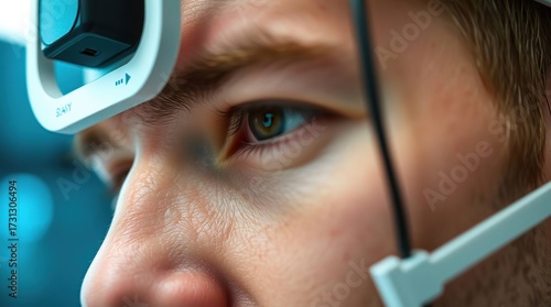 Eye Exam Closeup of Mans Eyes.