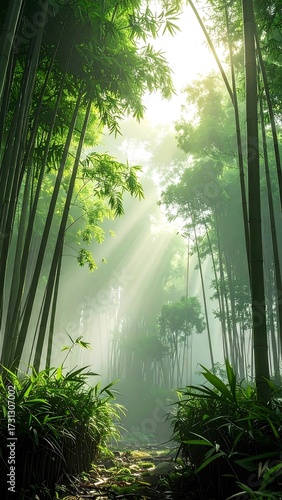 Peaceful Bamboo Forest Pathway.