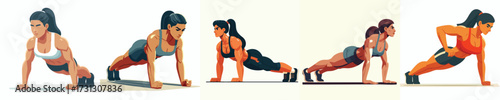 Strong Woman Doing Push Up Exercise Vector Illustration Fitness Training Concept