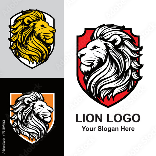 Lion shield logo , suitable for branding, security, heraldry, protection, and business.