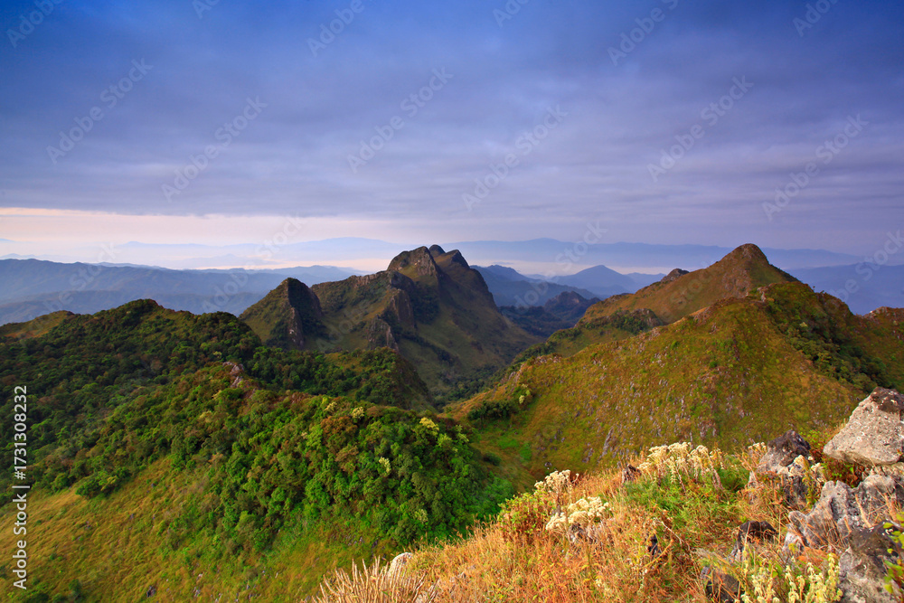 Fototapeta premium Nature and scenic views of the Doi Luang Chiang Dao Mountain in Chiang Dao Wildlife Reserve Chiang Mai Province, Thailand