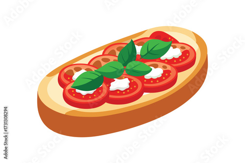 Delicious Bruschetta with Tomatoes Mozzarella On White Background