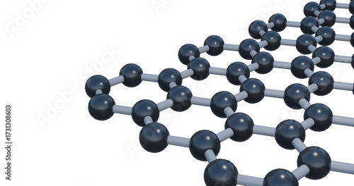 3D rendering of a graphene atomic lattice showing a seamless hexagonal carbon structure. Ideal for concepts related to nanotechnology, advanced materials, carbon science and molecular engineering