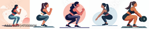 Strong Woman Doing Squat and Weightlifting Exercise Vector Illustration for Fitness Training and Gym Workout