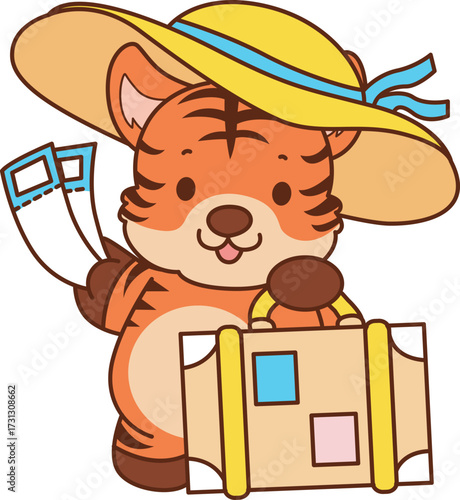 Illustrations of cute tiger character vector clip art for kids.