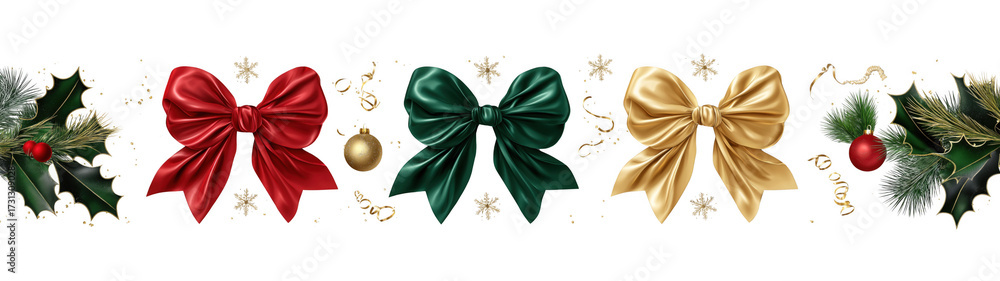 Fototapeta premium Colorful bows and ornaments make a festive scene, created AI, PNG