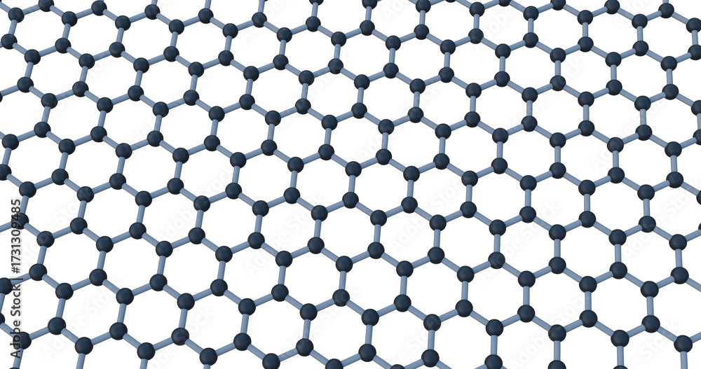 Fototapeta premium 3D rendering of a graphene atomic lattice showing a seamless hexagonal carbon structure. Ideal for concepts related to nanotechnology, advanced materials, carbon science and molecular engineering