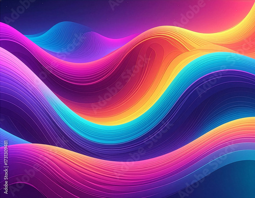 Colorful abstract gradient wave background, smooth flowing curves, vibrant neon colors, ultra high resolution
