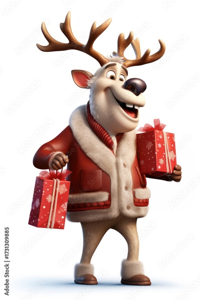 Naklejka premium A cartoon reindeer figurine mammal red.