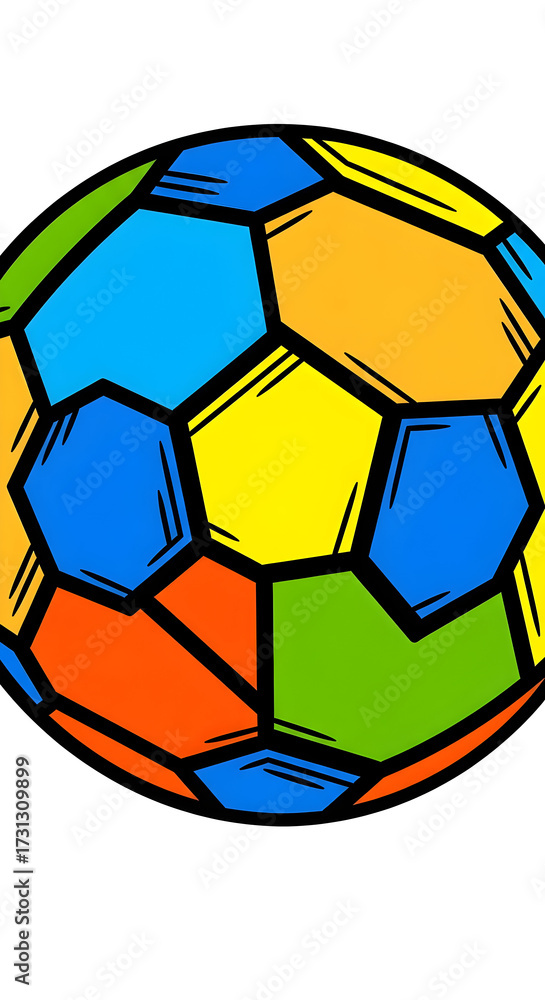 Fototapeta premium Colorful Patterned Ball with Hexagonal Shapes Cartoon Style