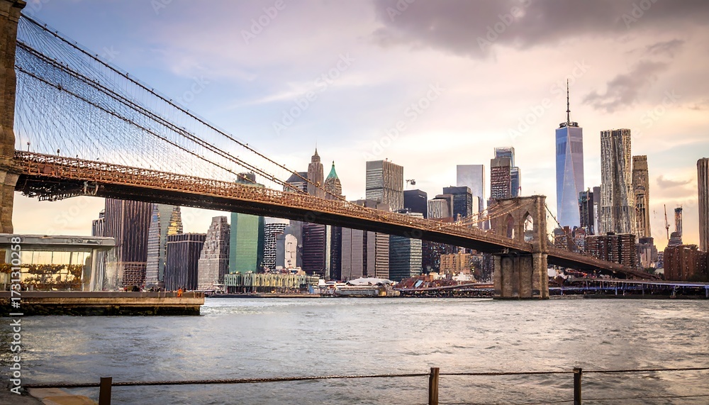 Fototapeta premium City skyline at sunset with bridge